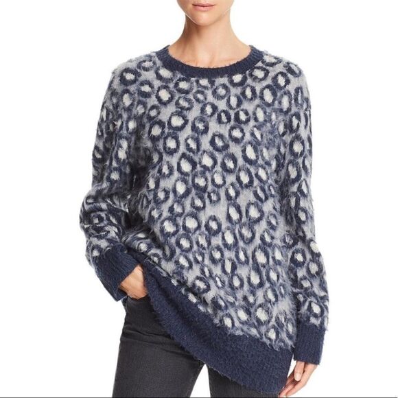 Current/Elliott Sweaters - Current/Elliott The Cali Leopard Print Sweater in Blue Extra Small